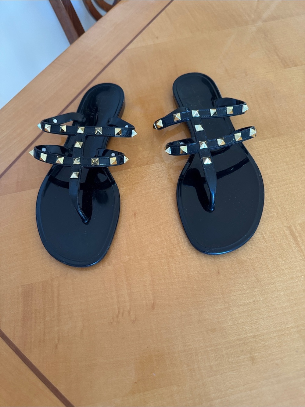Nicole Miller Black Jelly Triple-Strap Stud Sandals size 7